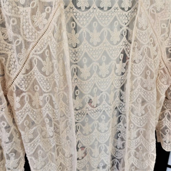 Blue Rain Cream Lacy Cardigan Size Large - Picture 12 of 14